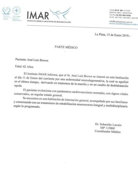 Nuevo parte médico de