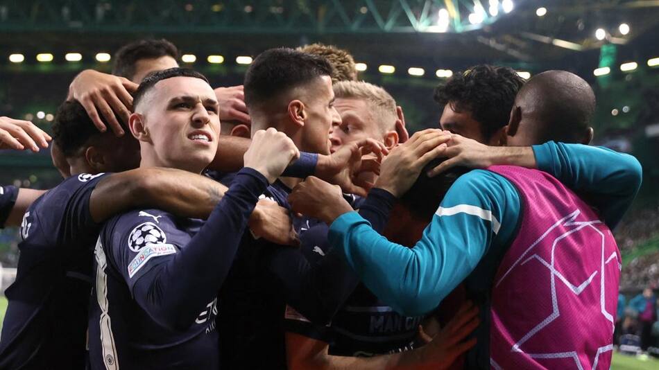 Festejo del Manchester City ante el Sporting Lisboa por Champions League, REUTERS