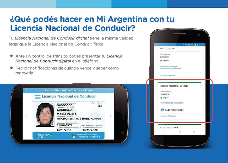 La Licencia Nacional de Conducir en la app Mi Argentina. Foto: argentina.gob.ar