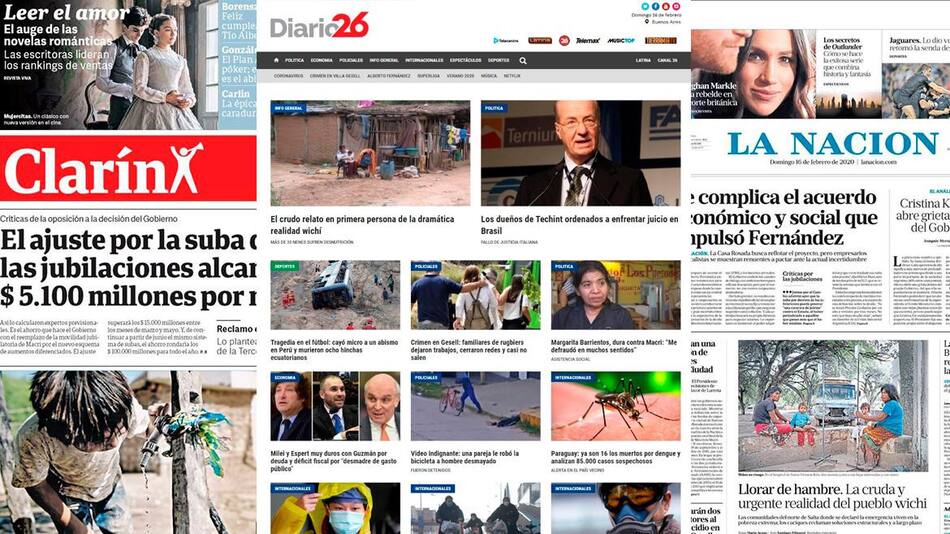 Tapas de diarios argentinos, 16 de febrero de 2020