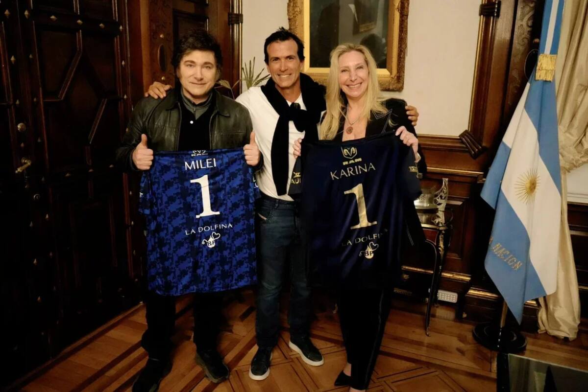 Javier Milei, Karina Milei y Adolfo Cambiaso