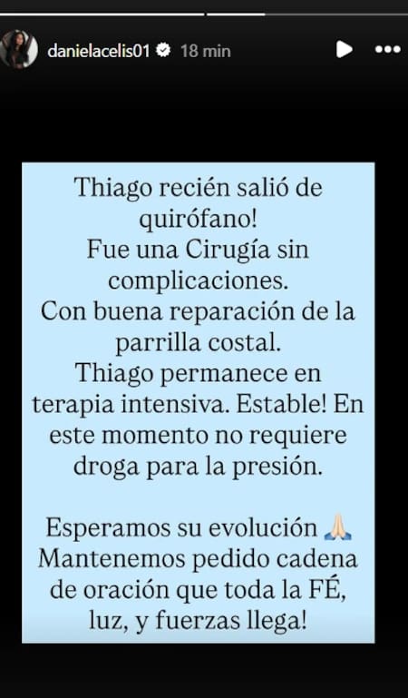 Parte médico de Thiago Medina tras su operación.
