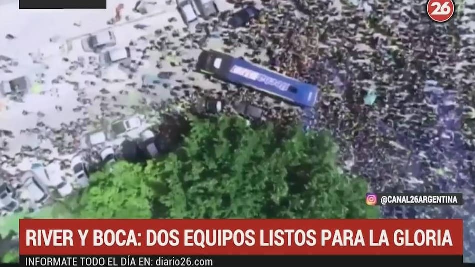 Salida del plantel de Boca hacia el Monumental (Canal 26)