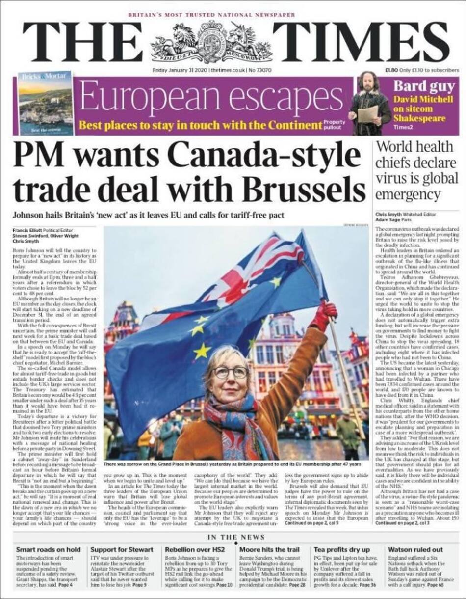 Tapas de diarios, Times, viernes 31 de enero de 2020