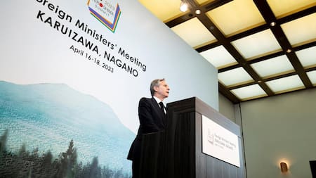 Antony Blinken en conferencia del G7. Foto: Reuters.