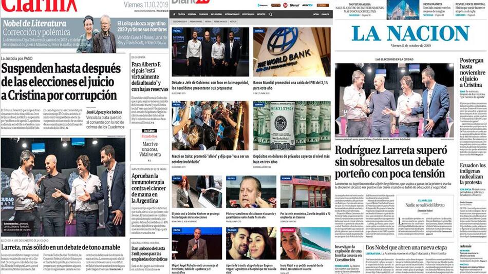 Tapas de diarios, viernes 11-10-19