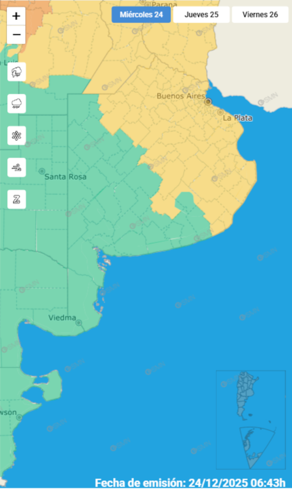 Alerta sobre el AMBA por tormentas fuertes.