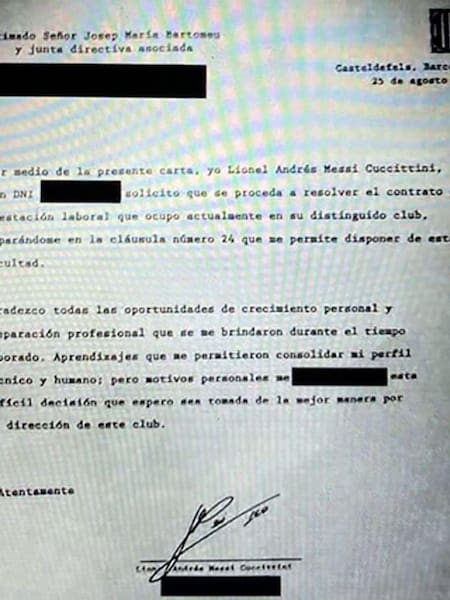 Burofax de Messi al Barcelona