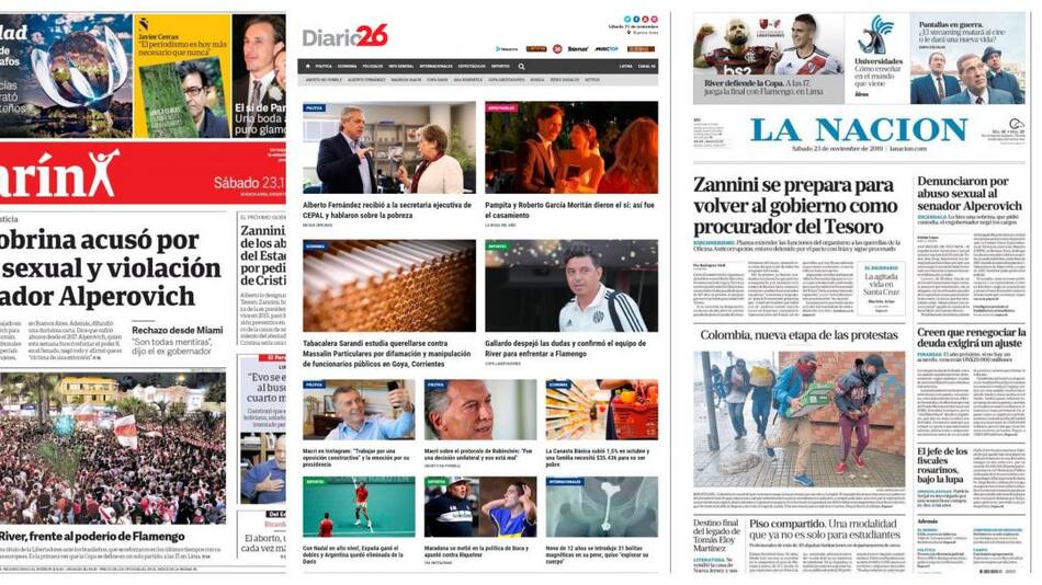 Tapas de diarios, sábado 23 de noviembre de 2019