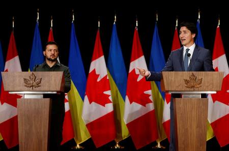 El presidente de Ucrania, Volodimir Zelenski, y el primer ministro de Canadá, Justin Trudeau. Foto: Reuters.