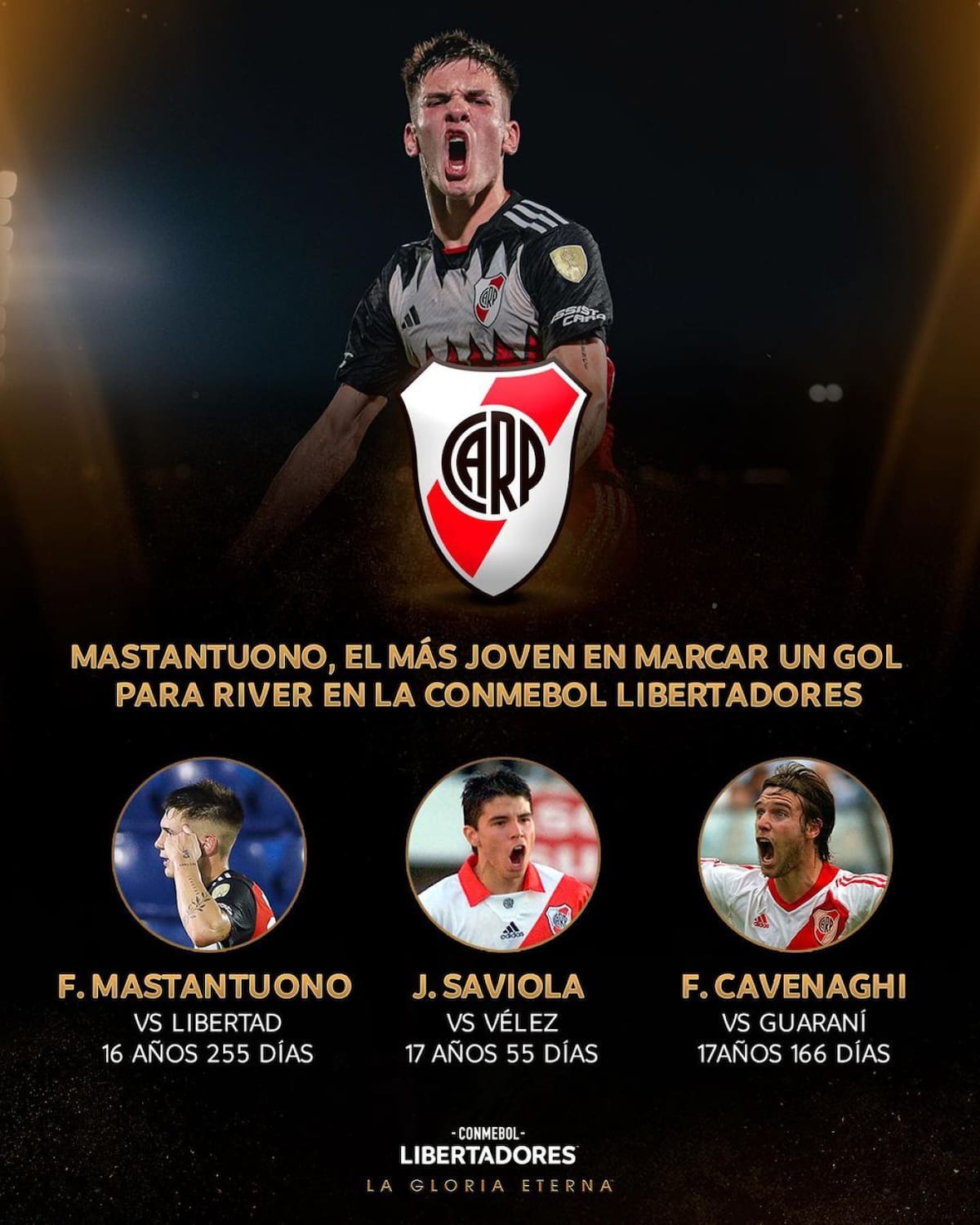 El logro de Franco Mastantuono. Foto: Instagram CopaLibertadores.