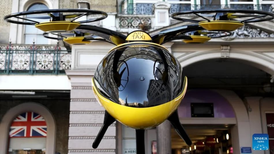 El prototipo de taxi volador que está en exhibición en Londres. Foto: NA.