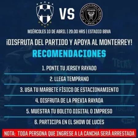 El pedido de Monterrey a sus hinchas. Foto: NA