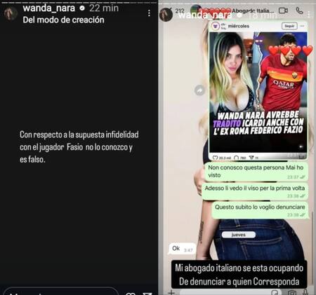Wanda Nara desmintió el romance con el exjugador de la Selección. Fotos: Instagram.