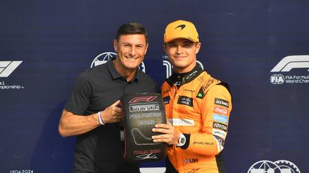 Javier Zanetti y Lando Norris en el Gran Premio de Italia. Foto: REUTERS.