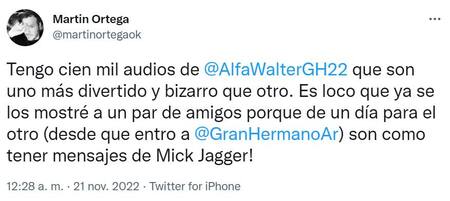 La publicación de Martin Ortega. Foto: Twitter.