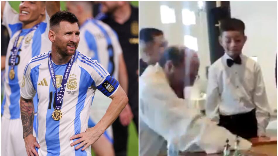 Lionel Messi y el niño que se viralizó. Fotos: Reuters - captura video.