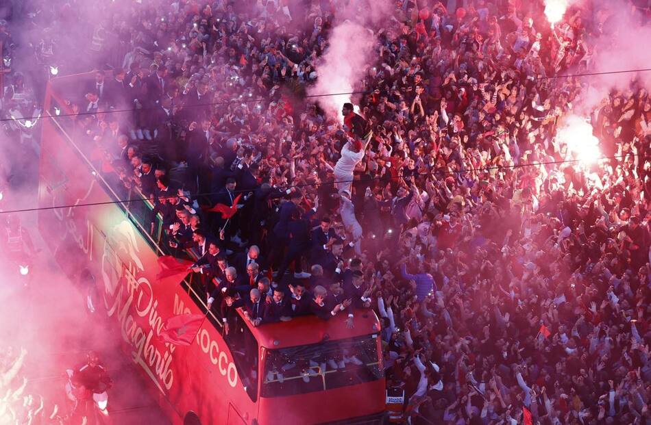 Multitudinaria recepción al seleccionado de Marruecos tras el Mundial. REUTERS