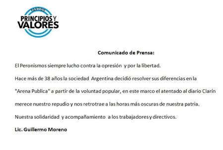 Declaración de Guillermo Moreno por ataque a Clarín