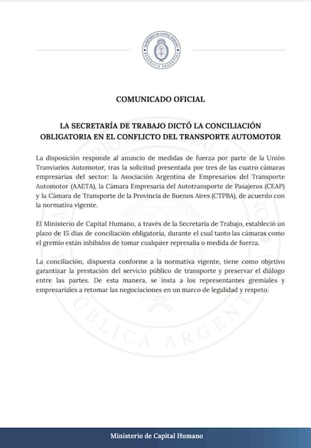 Secretaría de Trabajo dicto conciliación obligatorio en el paro de colectivos del 28 de marzo de 2025.