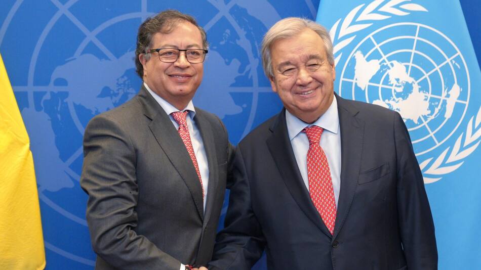 Gustavo Petro y Antonio Guterres. Foto: EFE.
