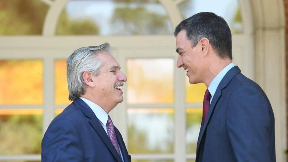 Alberto Fernández con su par de España, Pedro Sánchez Pérez-Castejón. Foto NA