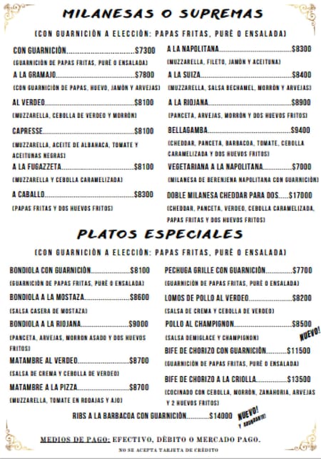 La carta de Bellagamba. Foto Instagram @bellagambapalermo