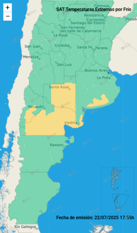 Alerta por frío extremo en cuatro provincias de Argentina.