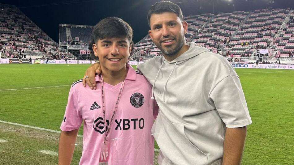 Kun Agüero y su hijo Benjamín. Foto: Instagram @kunaguero