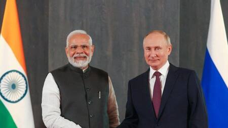 El presidente ruso, Vladímir Putin, y el primer ministro indio. Foto: X.