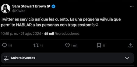 El tweet de Sara Stweart Brown. Fuente: X