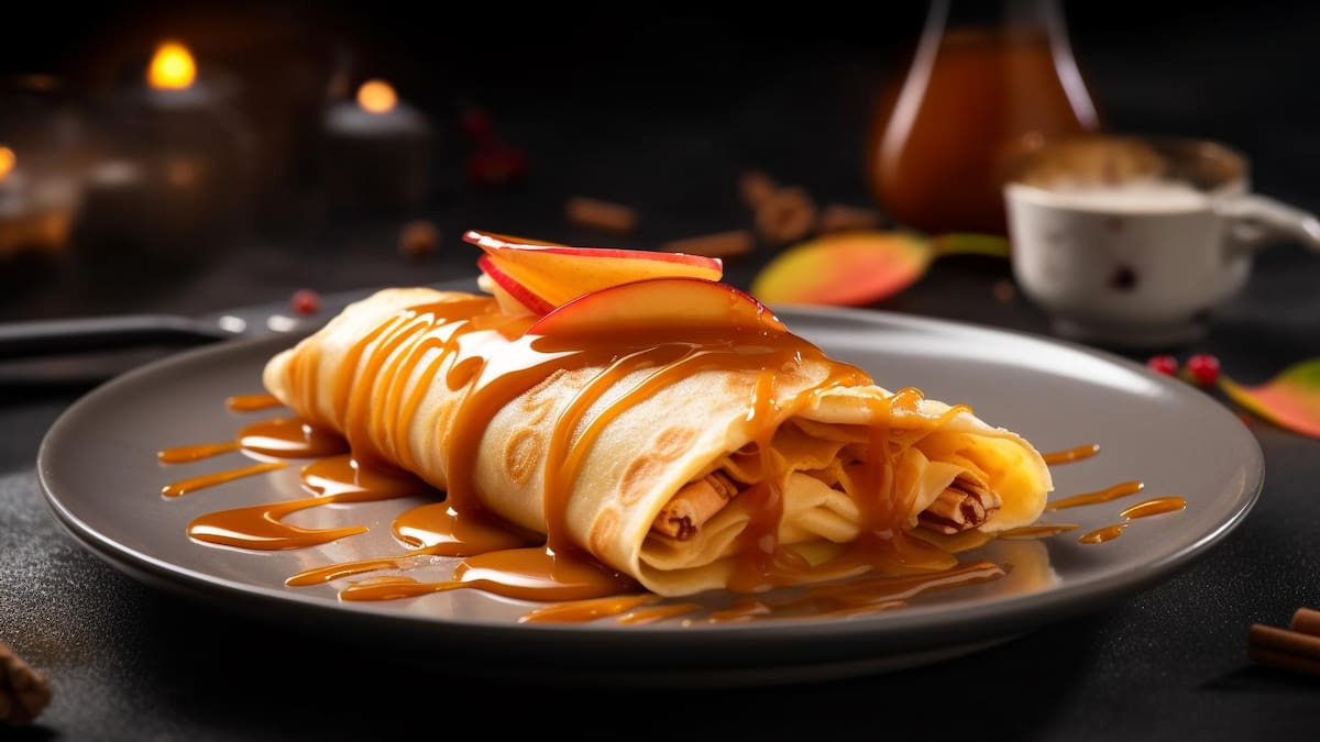 Receta fácil y rápida de panqueques con manzana caramelizada.