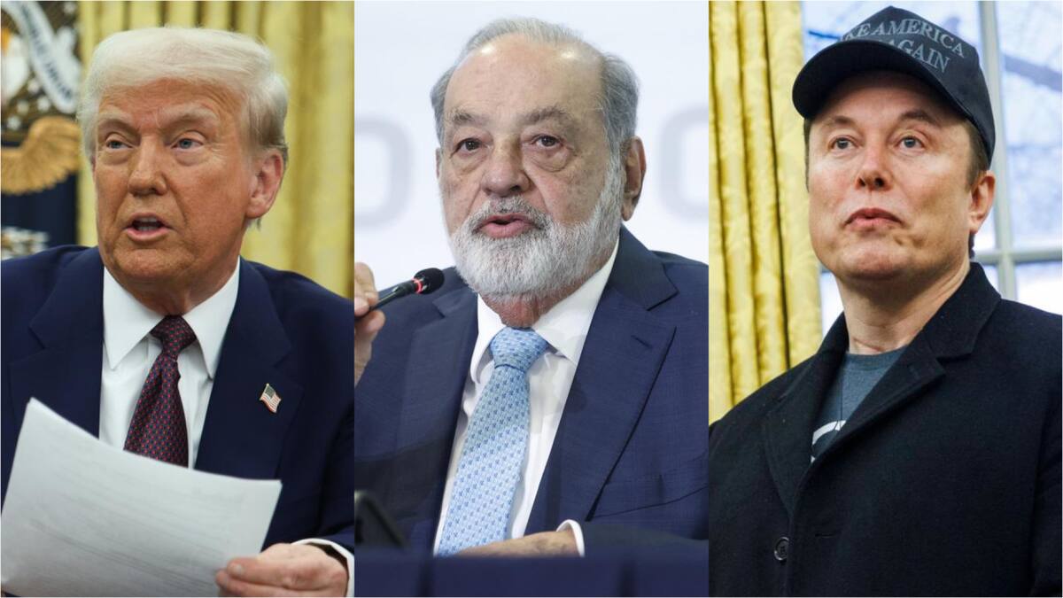 Donald Trump, Carlos Slim y Elon Musk, enfrentados. Imagen con fotos de EFE.