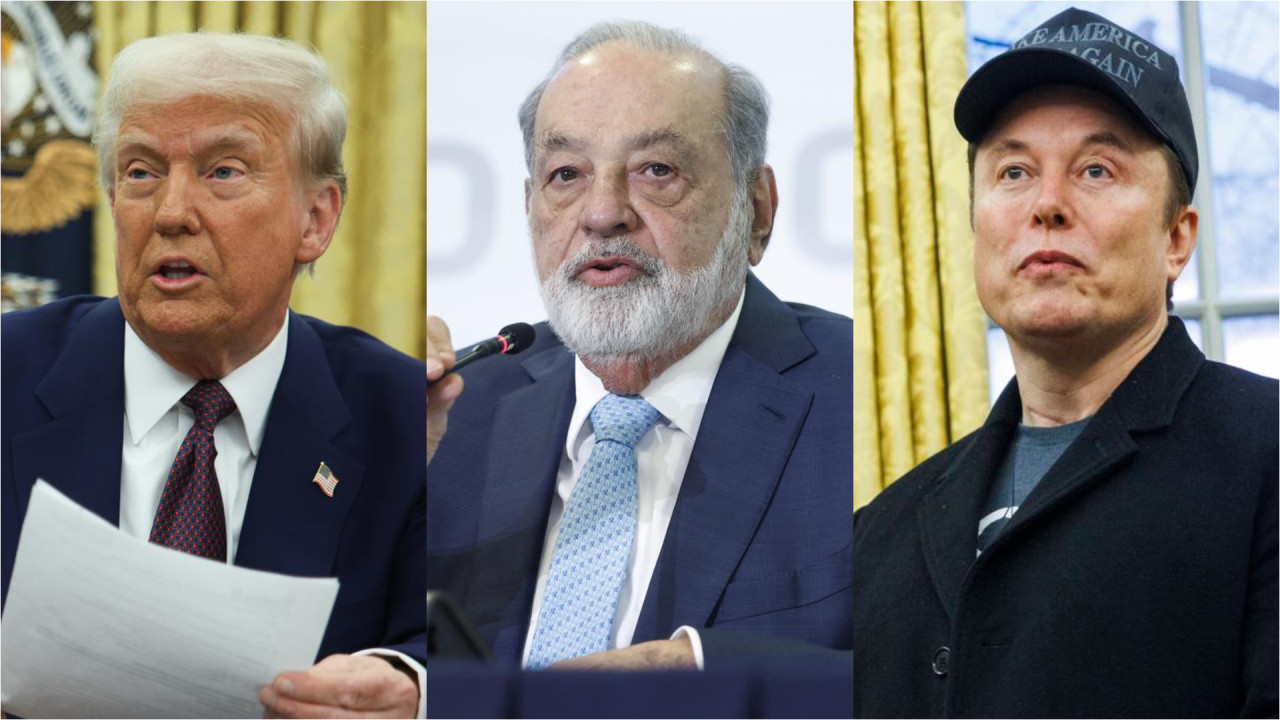 Donald Trump, Carlos Slim y Elon Musk, enfrentados. Imagen con fotos de EFE.