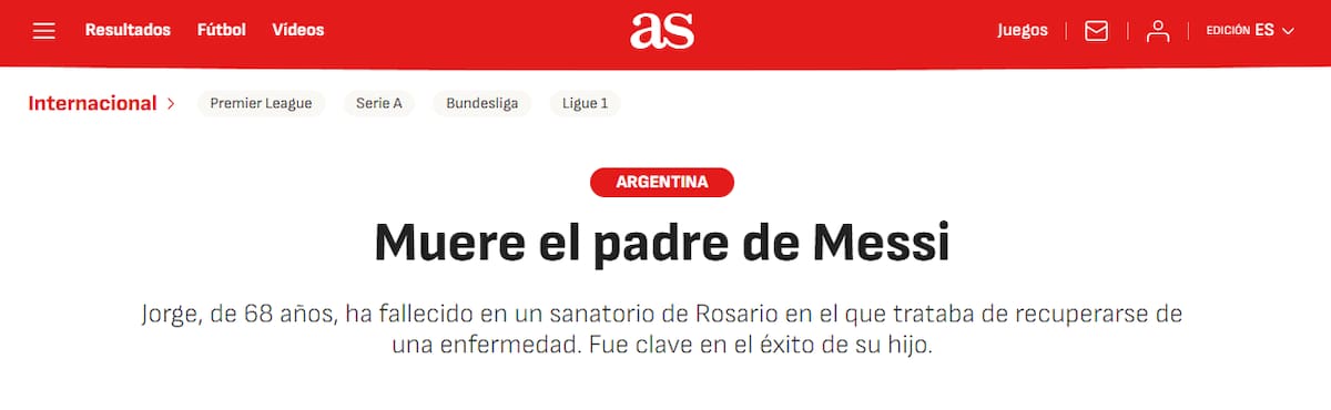 Diarios y medios del mundo cubrieron la muerte del papá de Lionel Messi