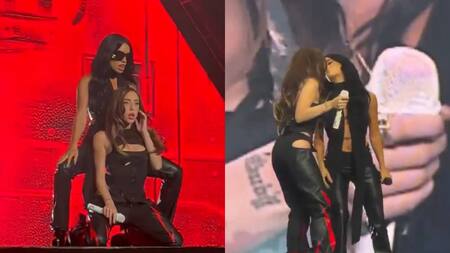 Lali estuvo presente en un show de Nicki Nicole. Fotos: captura video.