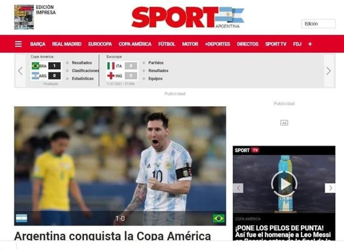 Argentina campeón de Copa América 2021, Sport, España