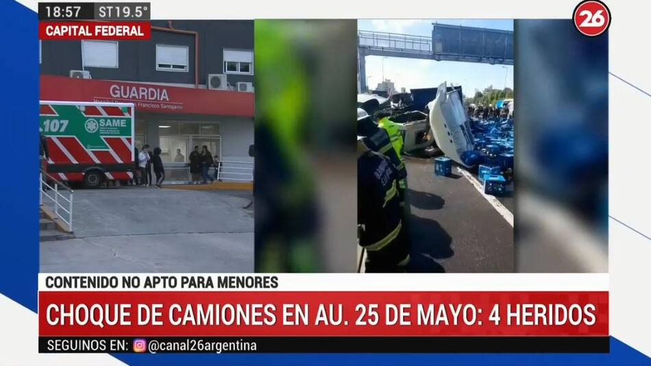 Choque de camiones en Autopista 25 de Mayo, accidente de tránsito, Canal 26