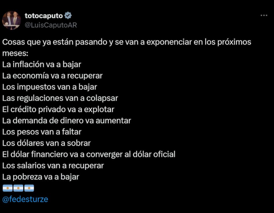 El tuit de Luis Caputo.