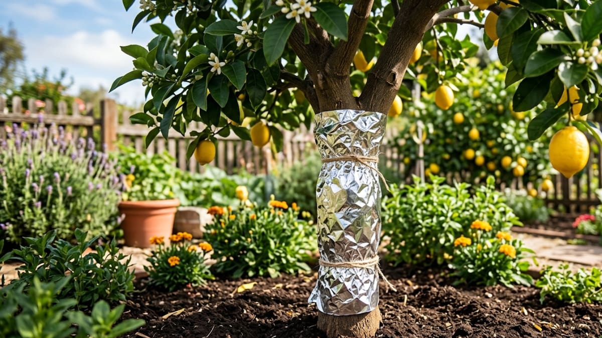 Ni para las plagas ni por decoración: por qué recomiendan poner papel aluminio en el tronco del limonero.