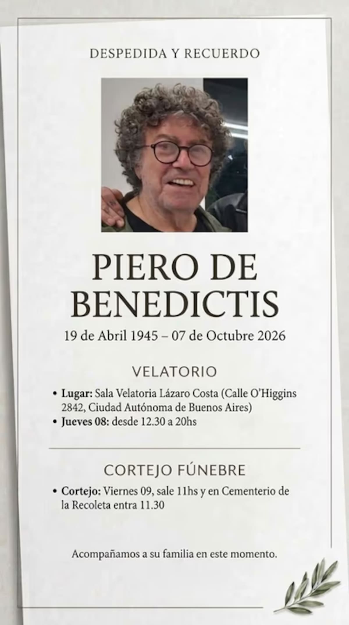 Velatorio y cortejo de Piero de Benedictis.