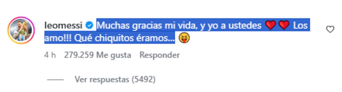 Respuesta de Lionel Messi al posteo de Antonela Roccuzzo por su cumpleaños 39.