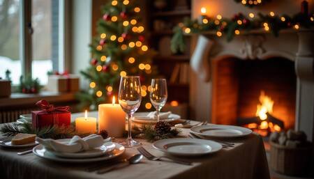 Mesa navideña, brindis.