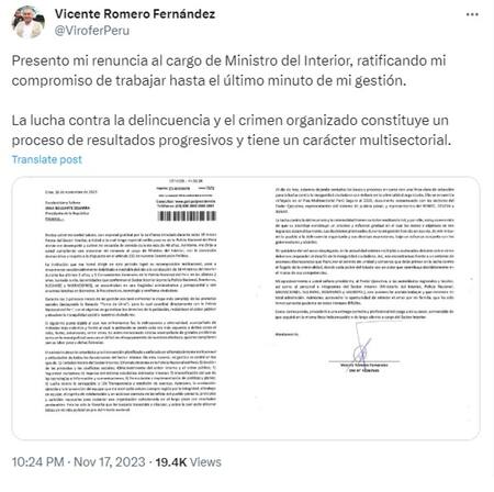 Tuits de Vicente Romero. Foto: captura.