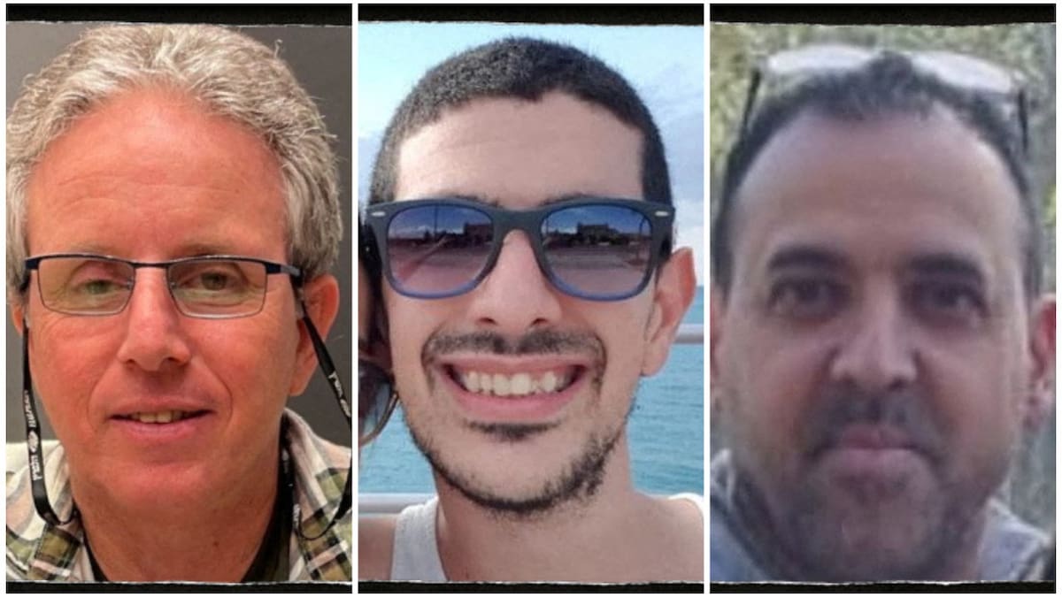 Ohad Ben Ami, Or Levy y Eli Sharabi, tres rehenes de Israel liberados por Hamás. Foto: REUTERS.