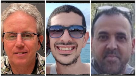 Ohad Ben Ami, Or Levy y Eli Sharabi, tres rehenes de Israel liberados por Hamás. Foto: REUTERS.