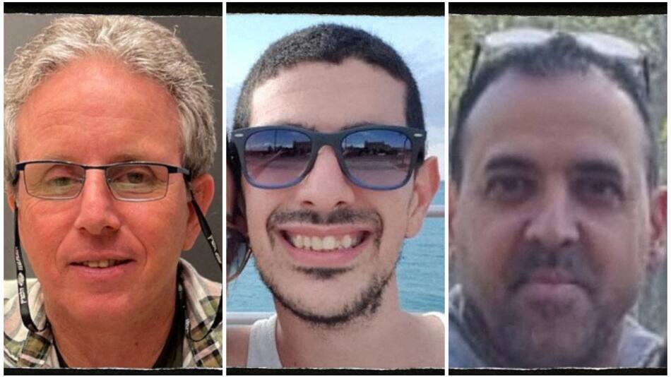 Ohad Ben Ami, Or Levy y Eli Sharabi, tres rehenes de Israel liberados por Hamás. Foto: REUTERS.