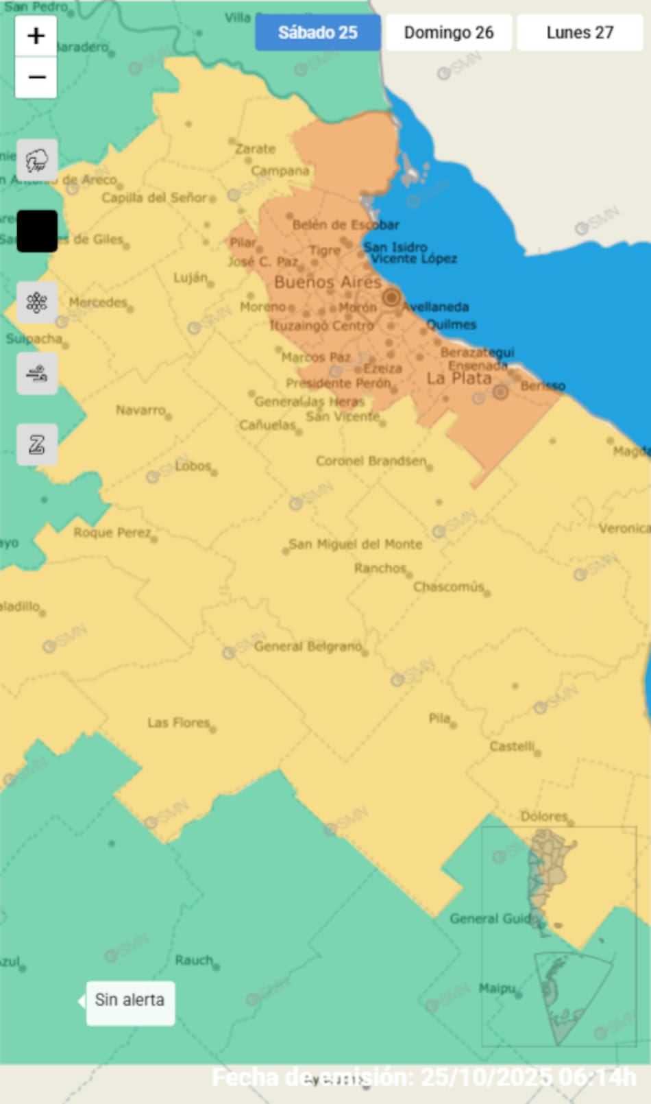 Alerta naranja sobre el AMBA por lluvias fuertes.
