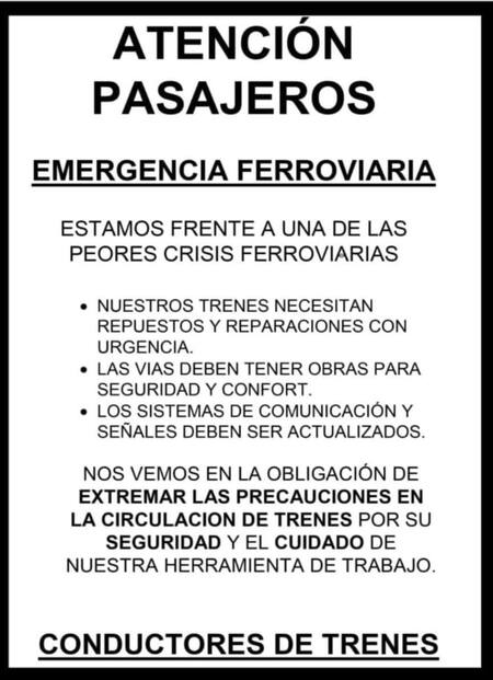 Demora en los trenes por una medida gremial. Foto: X.