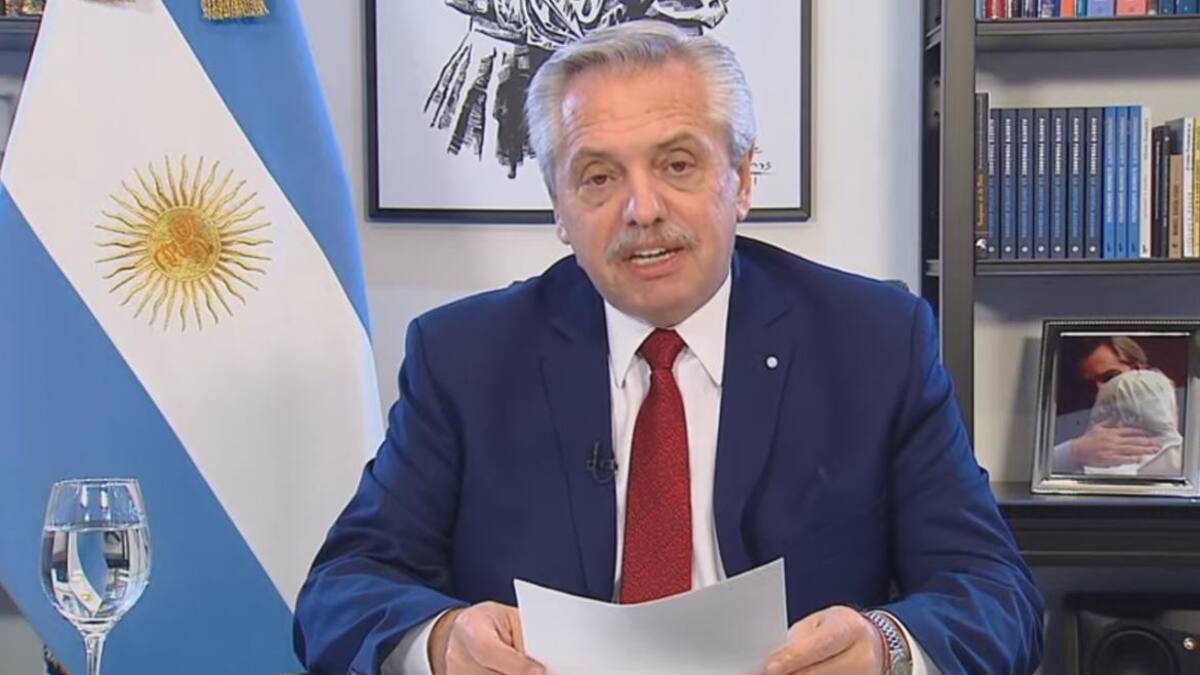 Alberto Fernández en cadena nacional. Foto: captura Youtube